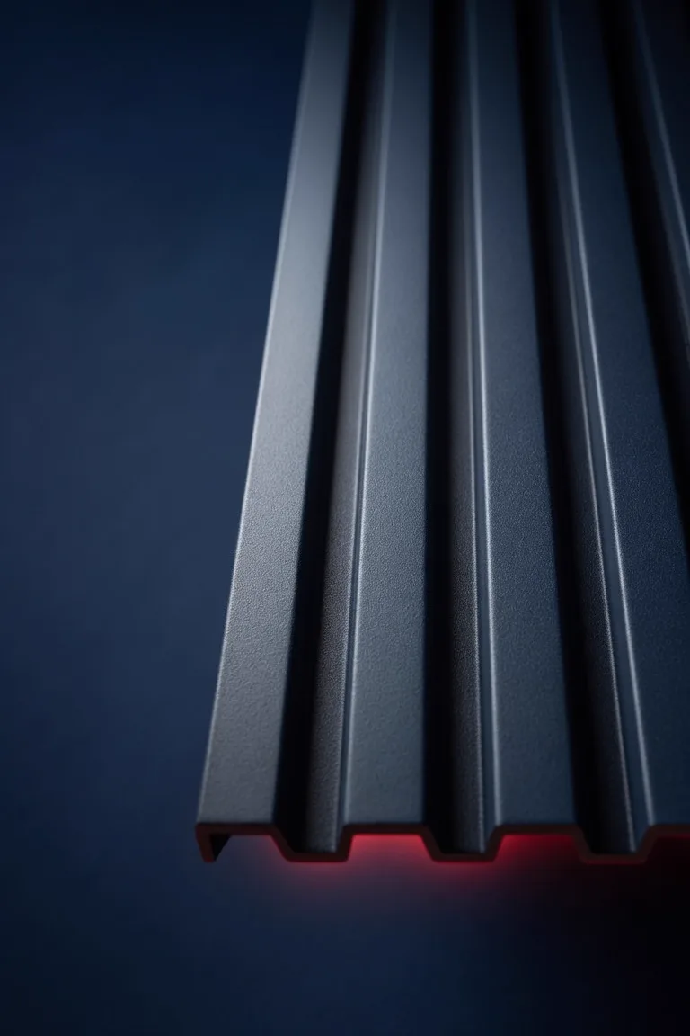 Designheizkörper-Detail mit warmem Glühen an der Unterkante