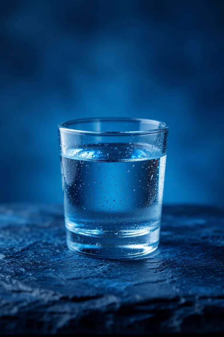 Glas mit kristallklarem Trinkwasser auf dunklem Stein
